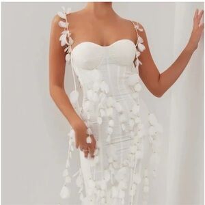 Chic White Midi Dress with Floral Accents